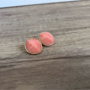 Vintage Angel Skin coral earrings cabochon pink coral stones gold-tone metal